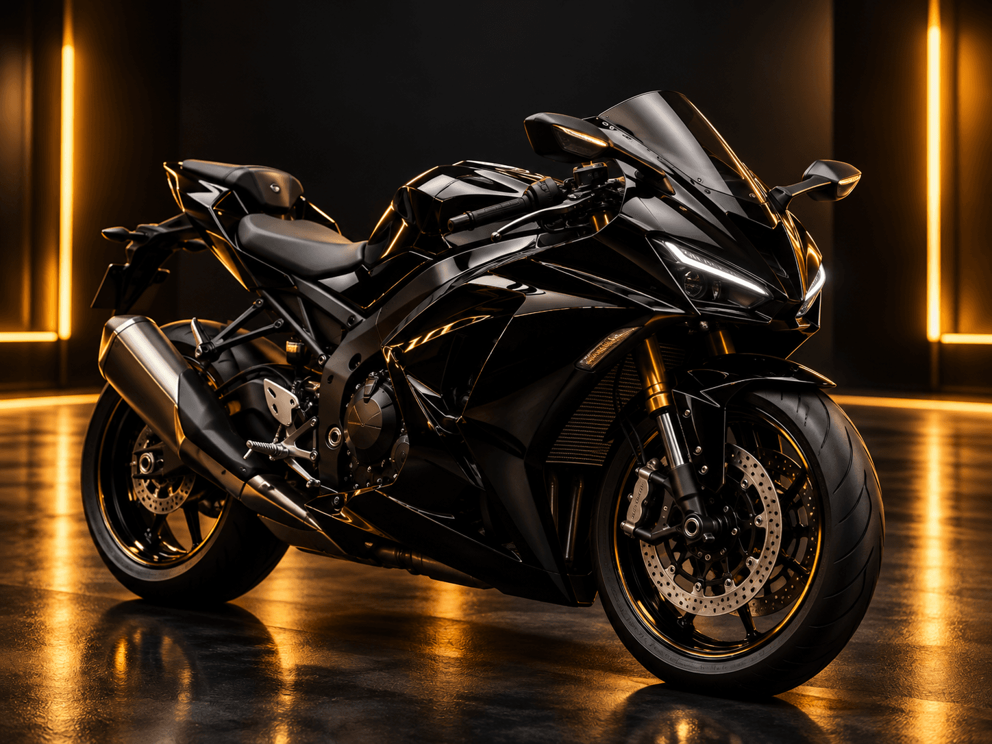 Demonstration artwork of a black sport motorcycle